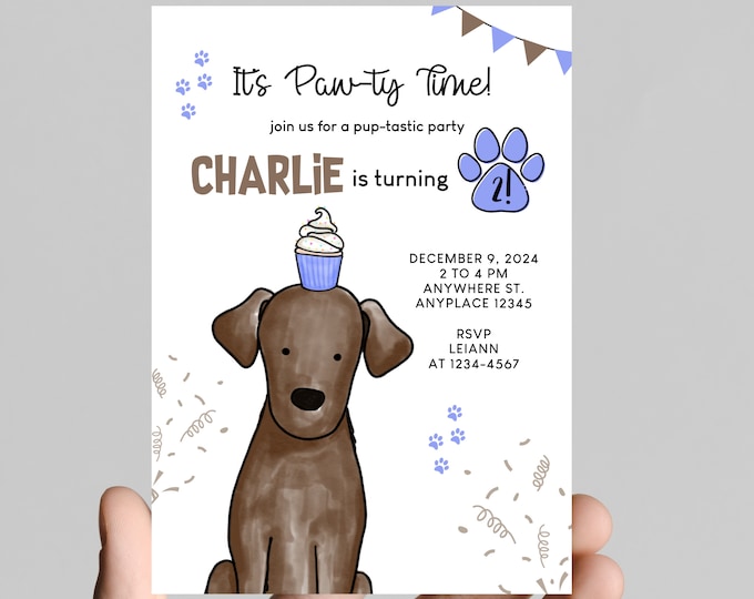 Paw-Ty time! Puppy dog theme birthday invitation, pup-tastic  birthday, printable, digital