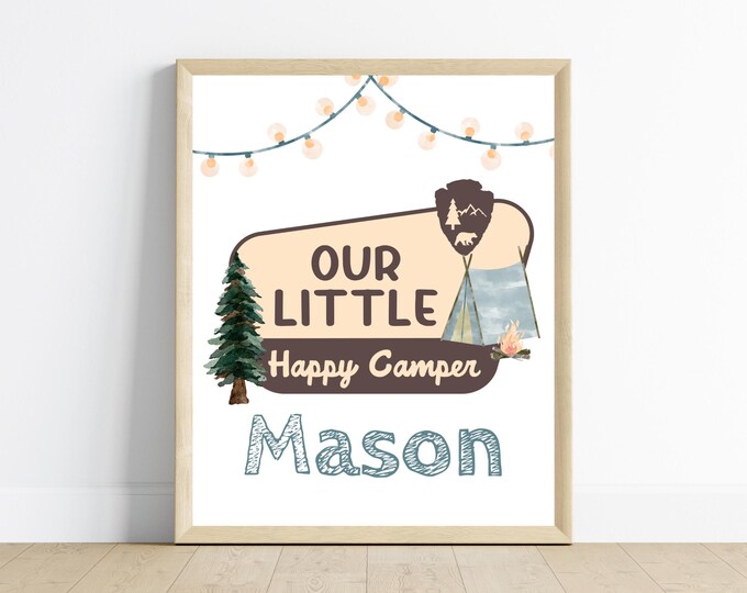 Our little happy camper, state park sign, greatest adventure, woodland nursery wall art decor, baby boy room, 11x14, digital print included.