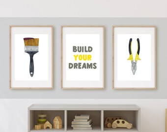 Handwerker Kinderzimmer Kunstdrucke, Werkzeuge, Build Your Dreams (Digitaler Download)