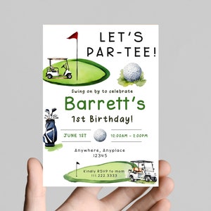 Let&#39;s PAR-TEE birthday invitation, first birthday party, golf theme, perfect for a little boy&#39;s birthday, customizable