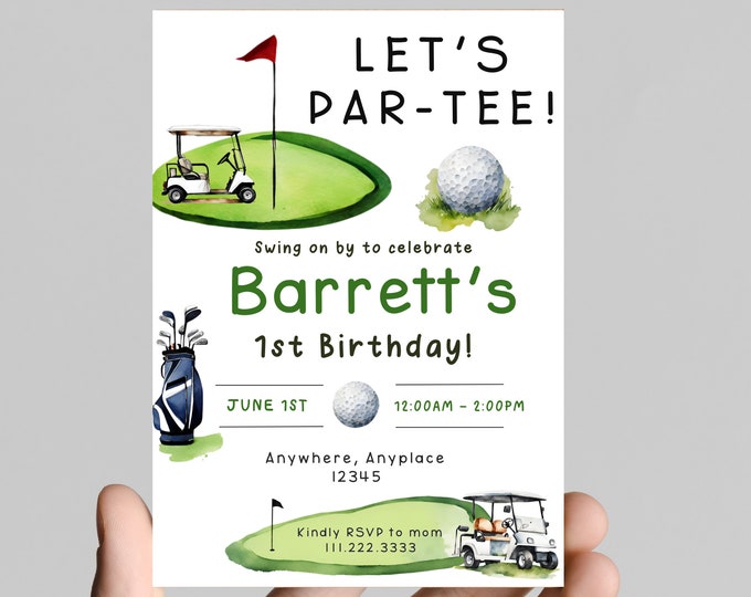Let's PAR-TEE birthday invitation, first birthday party, golf theme, perfect for a little boy's birthday, customizable
