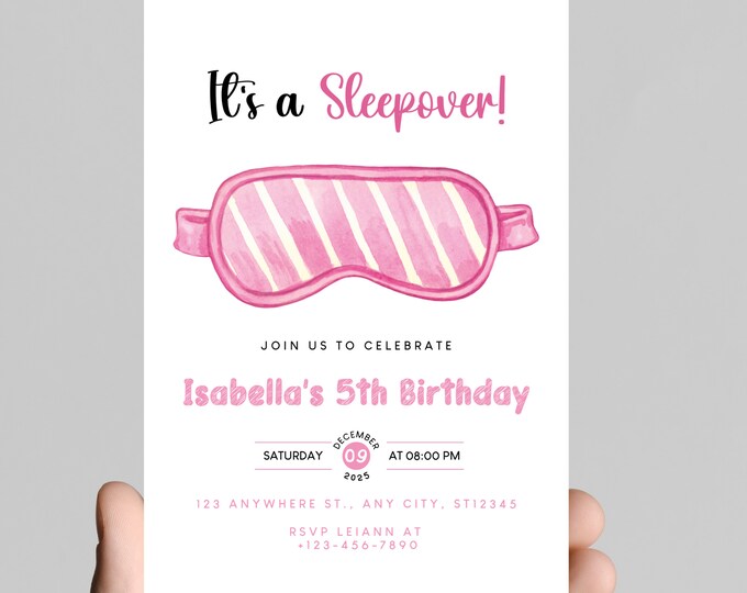 Pajama party sleepover theme girl birthday invitation, slumber party, girls just wanna have fun, age is editable, digital or printable