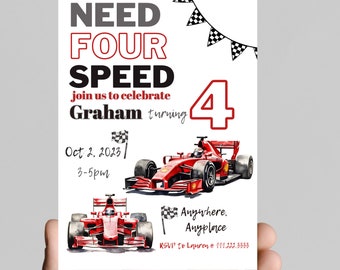 Race Car 4th Birthday Invitation, Editable Printable (Digital)