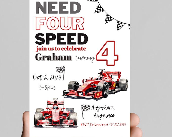 Need four speed, need for speed, Race on over, race car theme birthday invitation, 4th birthday, racing,nascar, editable, printable, digital