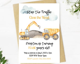 Construction Truck Birthday Invitation, Editable Template (Instant Download)