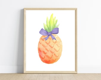 Adorable pineapple with bows, boho nursery wall art decor, pineapples wall art, nursery room, 11x14, digital download