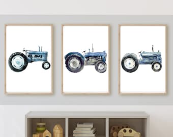 vintage blue tractor boy room decor, wall art, farm and country room, rustic,11x14,set of 3 digital downloads, printable, frame not included