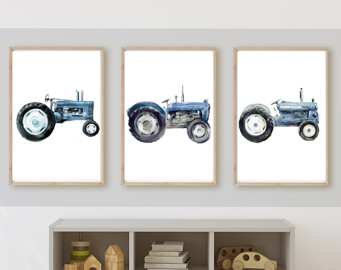 vintage blue tractor boy room decor, wall art, farm and country room, rustic,11x14,set of 3 digital downloads, printable, frame not included