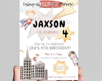 Superhero Birthday Invitation, Watercolor Comic Theme (Digital)