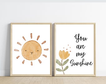 Sunshine Nursery Print Set, Golden Flower Wall Art (Digital Download)