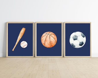 Sportball Aquarell Drucke, Junge Kinderzimmer Deko (3er Set) (Digitaler Download)