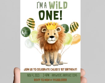 Wild ONE first birthday invitation, safari animals, zoo animals, party animals, first 1st birthday invitation, customize, digital, printable