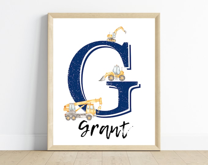 Construction truck room decor, wall art, customized name print, nursery monogram, 11x14, one print included, frame not included