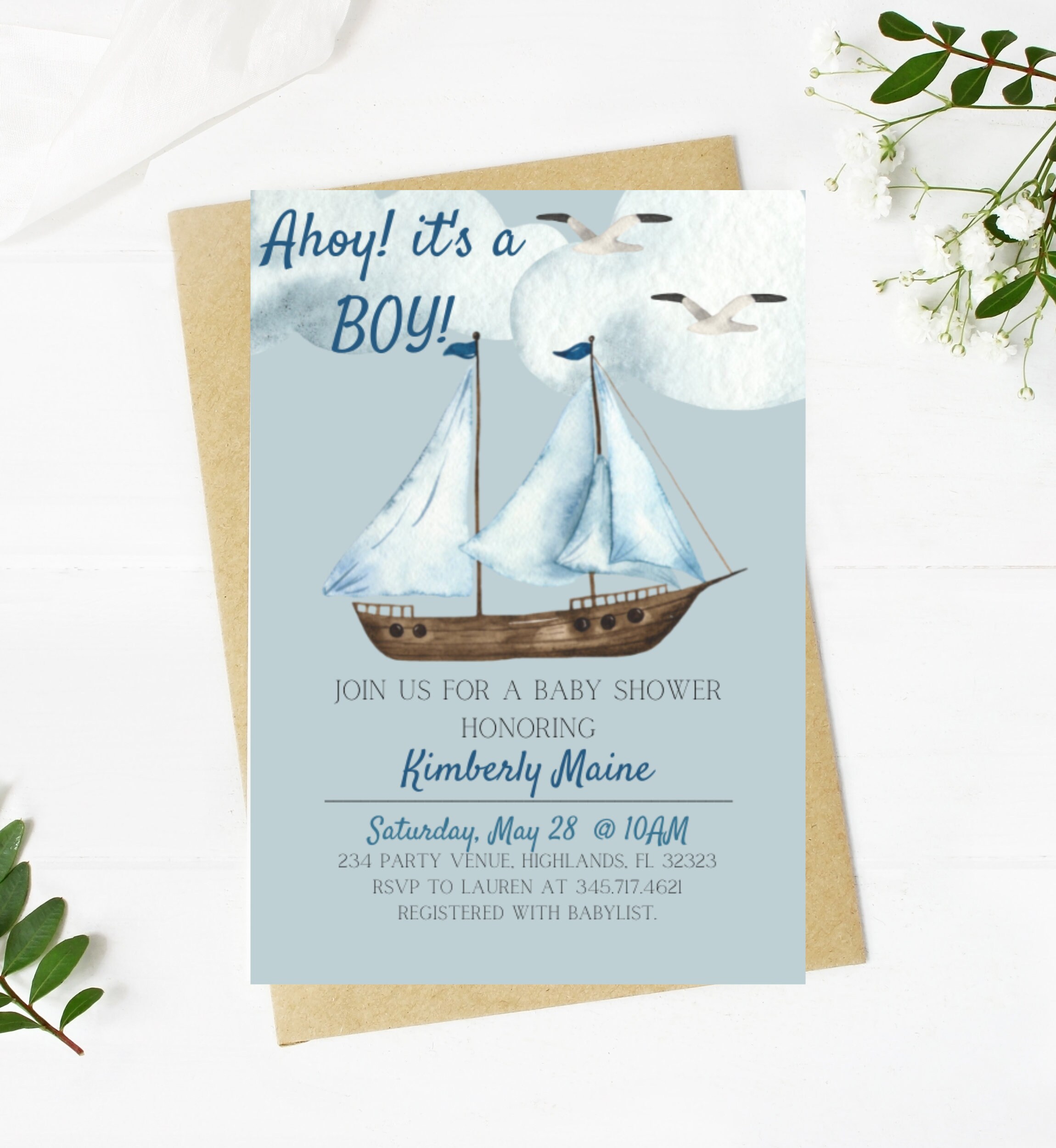 Ahoy Sailboat Nautical Birthday Invitation