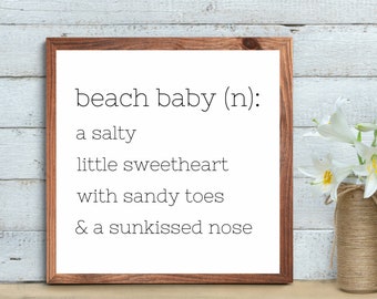 beach baby wall art, nursery sign, coastal, nautical, beach room or nursery decor,  12x12, one print included, frame not included