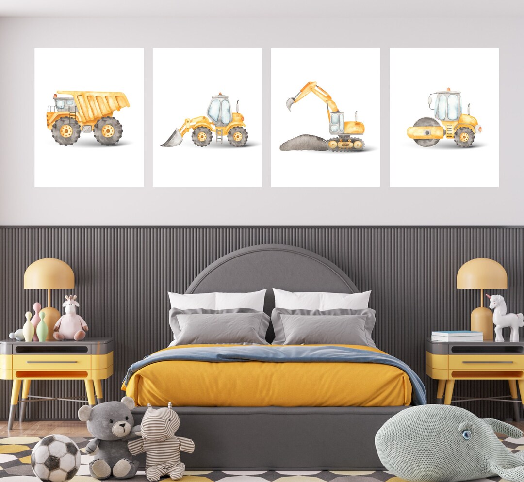 Construction Truck Room Decor, Wall Art, Dump Truck, Excavator