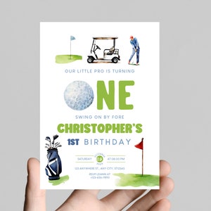 Let&#39;s PAR-TEE birthday invitation, first birthday party, golf theme, perfect for a little boy&#39;s birthday, customizable
