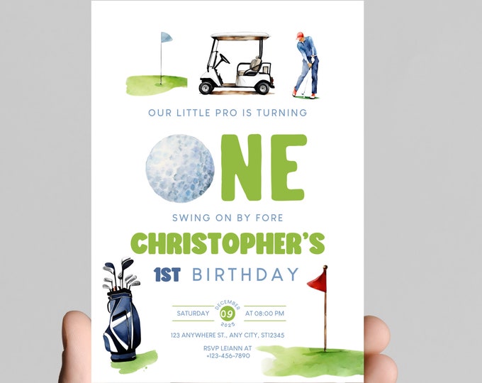 Let's PAR-TEE birthday invitation, first birthday party, golf theme, perfect for a little boy's birthday, customizable