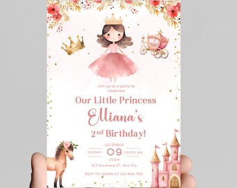 Princess Birthday Invitation, Castle, Carriage (Digital Download)