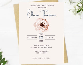 Floral Bridal Shower Invitation, Light Pink and Greenery (Printable, Editable, Instant Download)