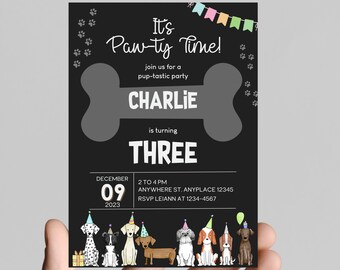 Paw-Ty time! Puppy dog theme birthday invitation, pup-tastic  birthday, printable, digital