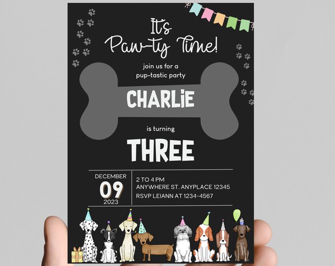 Paw-Ty time! Puppy dog theme birthday invitation, pup-tastic  birthday, printable, digital