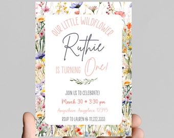 Wildflower First Birthday Invitation, Floral Watercolor (Digital Download)