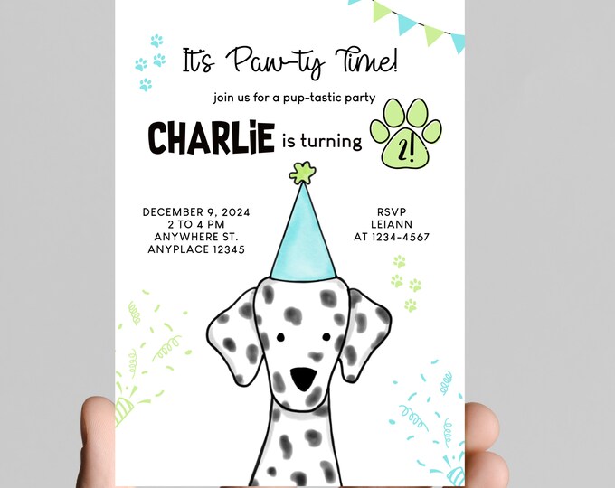 Paw-Ty time! Puppy dog theme birthday invitation, pup-tastic  birthday, printable, digital