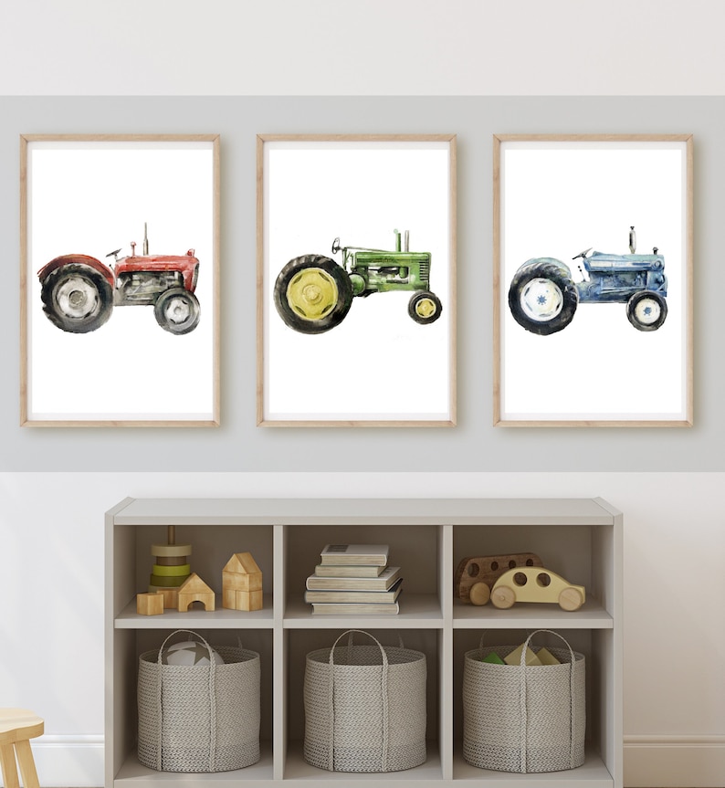 vintage tractor boy room decor, wall art, farm and country room, rustic, 11x14, set of 3 digital downloads, printable, frame not included image 1