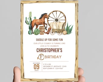 Rodeo First Birthday Invitation, Cowboy, Cactus, Farm (Instant Download)