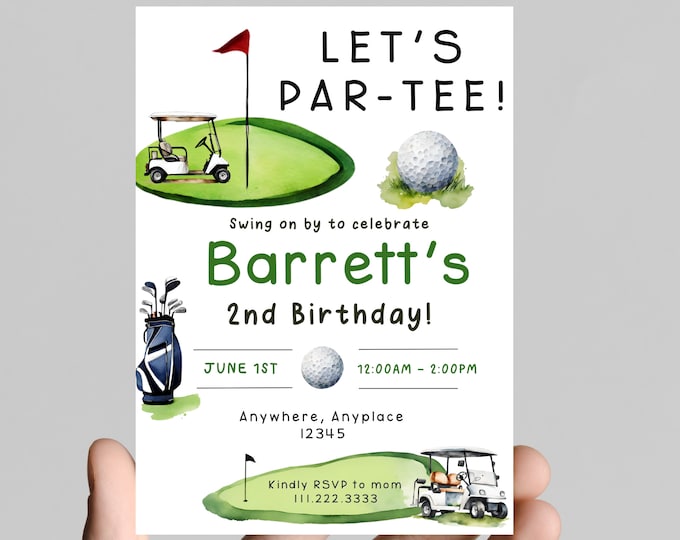 Let's PAR-TEE birthday invitation, first birthday party, golf theme, perfect for a little boy's birthday, customizable