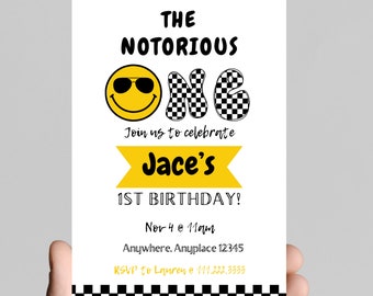 The Notorious ONE Birthday Invitation, Smiley Face, Sunglasses (Digital)