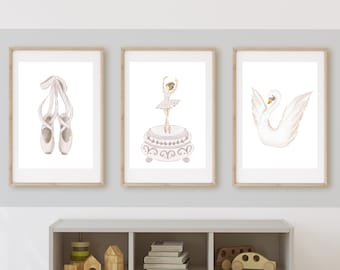 ballet nursery wall art decor, light pink ballet shoes and tutu, ballet dress, pale pink bow,  11x14, set of 3, no frames