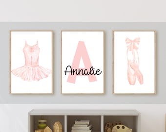 ballet nursery wall art decor, light pink ballet shoes and tutu, ballet dress, 11x14, set of 3, digital download, no frames