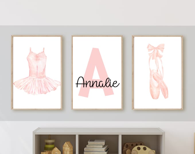 ballet nursery wall art decor, light pink ballet shoes and tutu, ballet dress, 11x14, set of 3, digital download, no frames