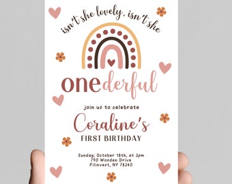 Isn’t she ONE-derful theme 1st birthday party invitation, isn’t she lovely isn’t she wonderful, girl first birthday, printable, digital