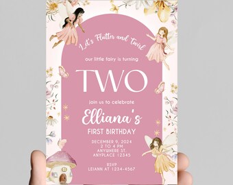 Fairy Birthday Party Invitation, Watercolor Fairies, Editable Age (Digital)