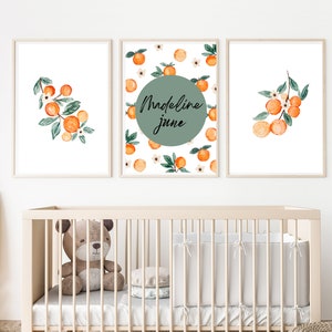 sweet clementine tangerine nursery wall art decor with baby's name, watercolor clementine orange tangerine, 11x14, customizable