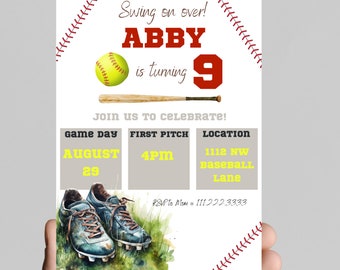 Softball Birthday Girl Invitation, Customizable Party (Digital)