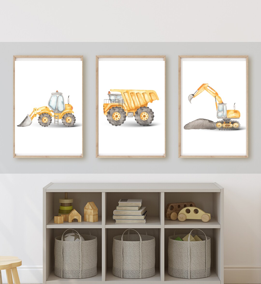 Construction Truck Room Decor, Wall Art, Dump Truck, Excavator