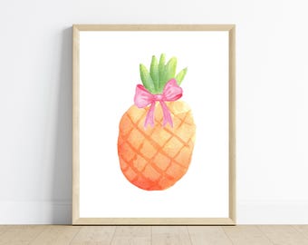 Adorable pineapple with bows, boho nursery wall art decor, pineapples wall art, nursery room, 11x14, digital download