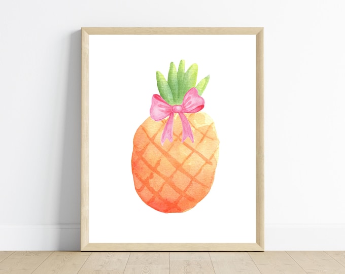 Adorable pineapple with bows, boho nursery wall art decor, pineapples wall art, nursery room, 11x14, digital download
