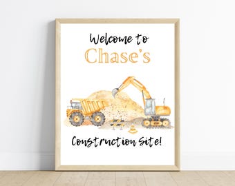 Construction theme sign for birthday party, birthday welcome sign, dump truck, excavator, bulldozer, dirt, trucks, boy birthday, party decor