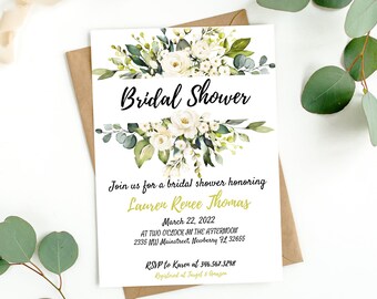 Bridal shower invitation, Eucalyptus, Bridal Shower, greenery, floral, printable, editable, instant download template, e-card, Bridal