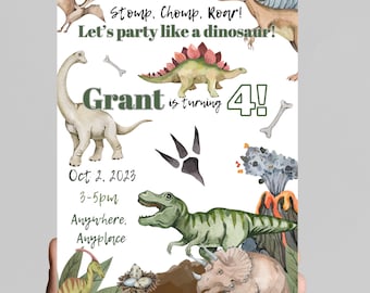 Stop Chomp Roar! Party like a dinosaur birthday party invitation,  dinos boy birthday, 5x7in, customizable digital download