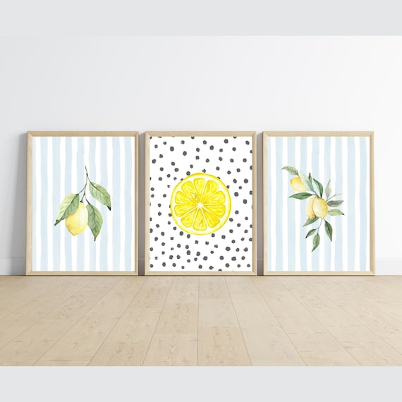 Lemon Nursery Decor Prints, Polka Dot and Stripes, Customizable