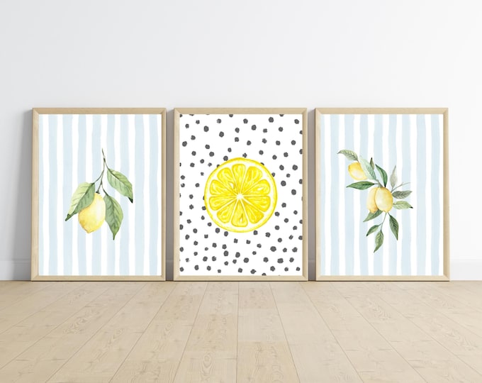 vintage fun lemon themed baby girl nursery or bedroom decor, lemons, polka dots, stripes, digital download, customizable
