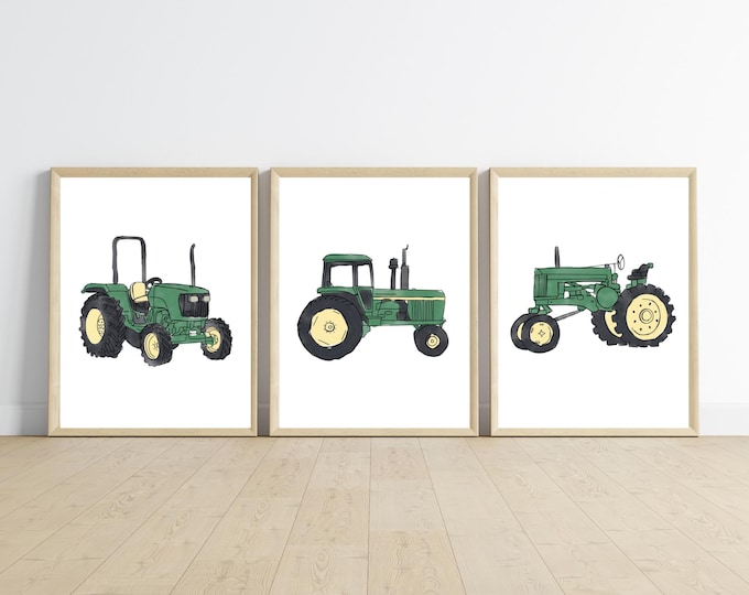 John Deere green tractor nursery bedroom wall art decor, Farm Tractor Nursery wall art, green tractor wall art bedroom for kids decor