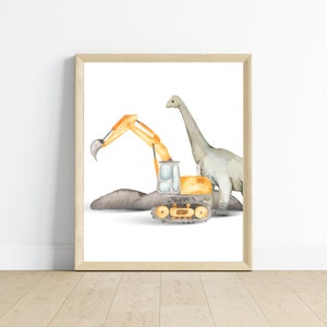 Dinosaur and construction truck theme wall art