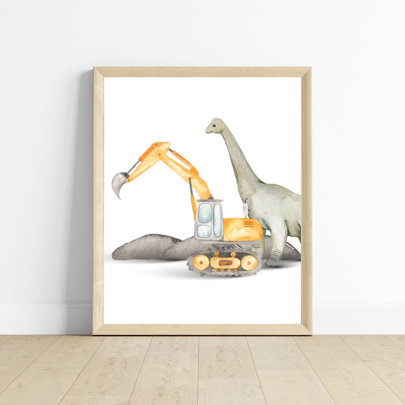Dinosaur and construction truck theme wall art
